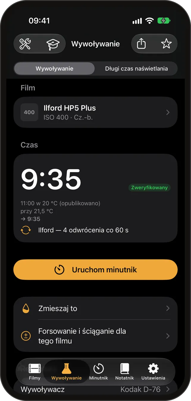 Kalkulator wywoływania z opublikowanym czasem