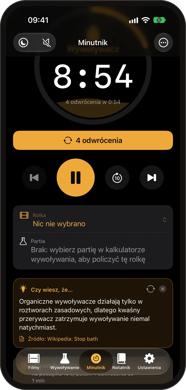 Minutnik wywoływania z otwartą kartą ciekawostki