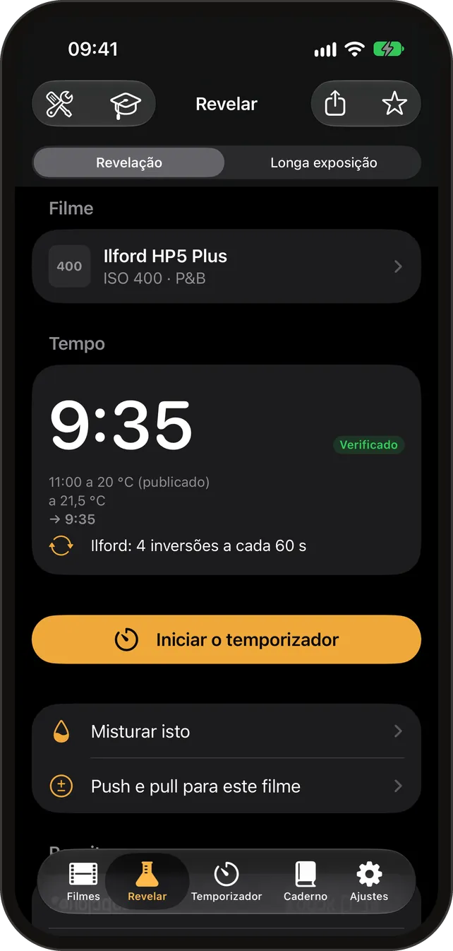 Calculadora de tempos de revelação